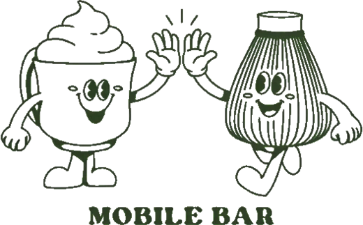 The Sprout Matcha mascots — a matcha-cup character and a whisk character sharing a high-five
