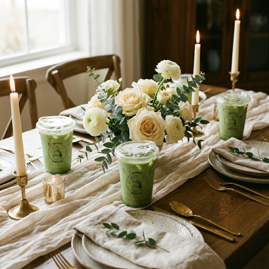 Sprout Matcha styled on a wedding reception table